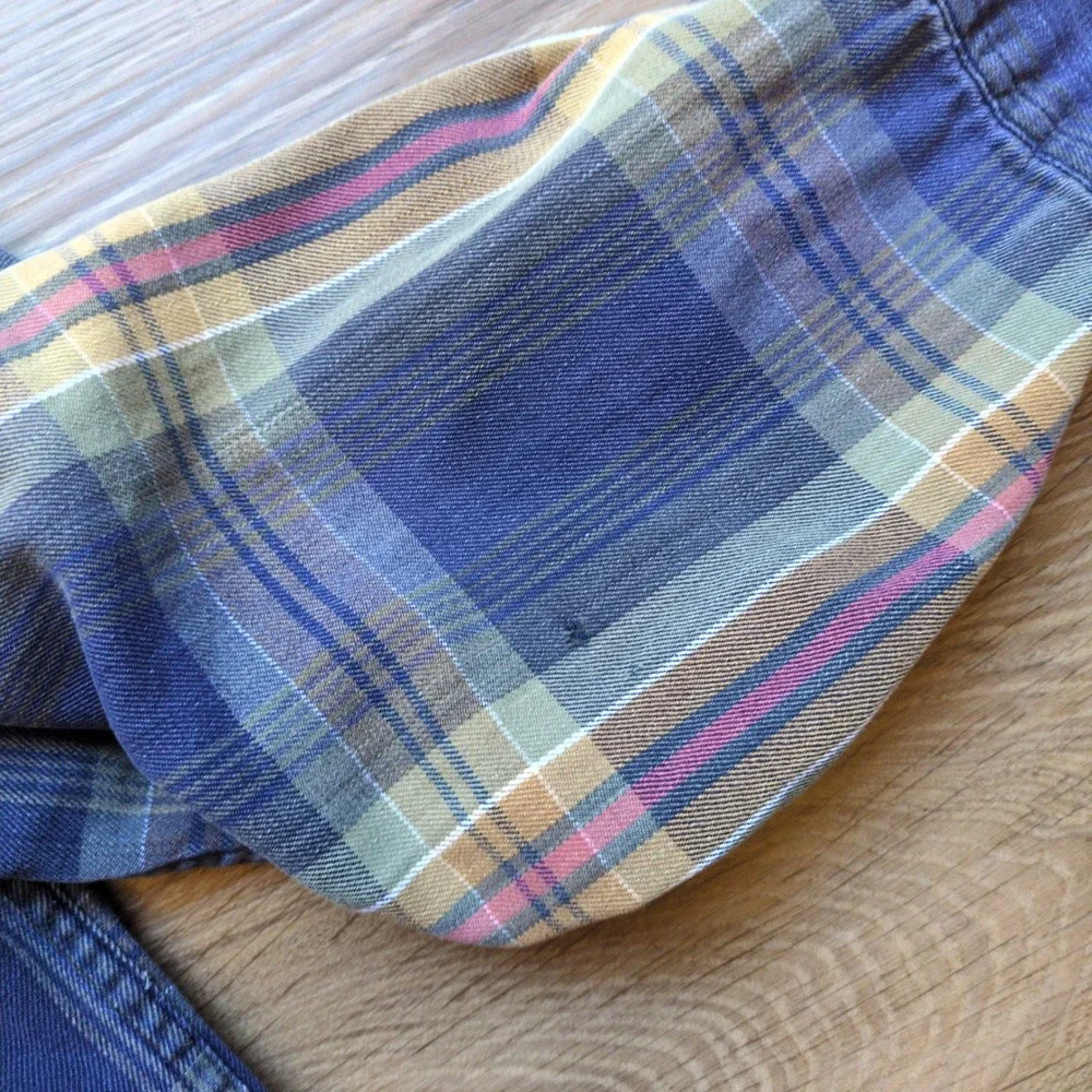 Vtg 90s Banana Republic Plaid Button Down Shirt Blue Green Tan Grunge Large